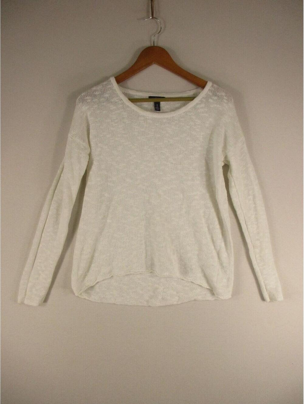 Gap Sweater Womens S White Lightweight Knit Long Sleeve Scoop Hi Low Hem Casual
